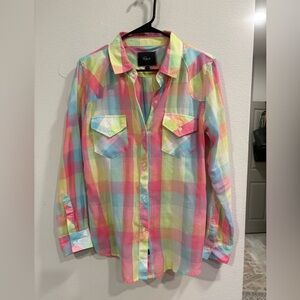 Rails Rainbow Pastel Plaid Button Down Shirt Size Small Lightweight Western